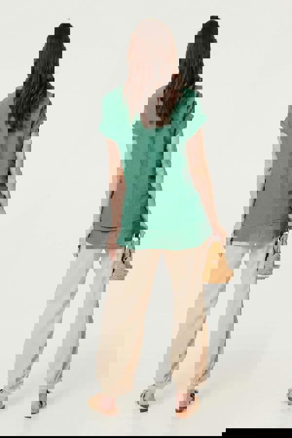 Green | Layered Hem Short Sleeve Tunic Top