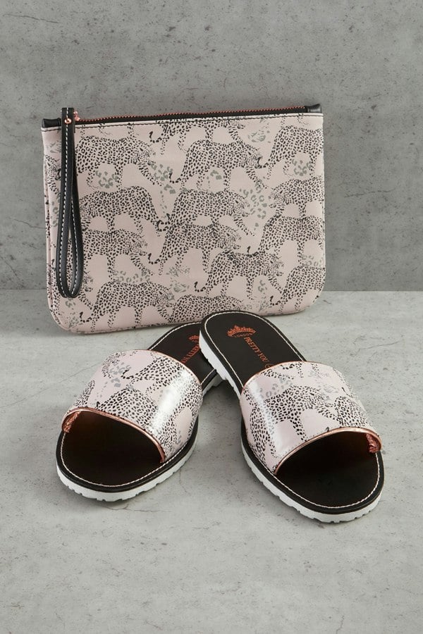 Pretty You London Leopard Printed Slide and Clutch Set