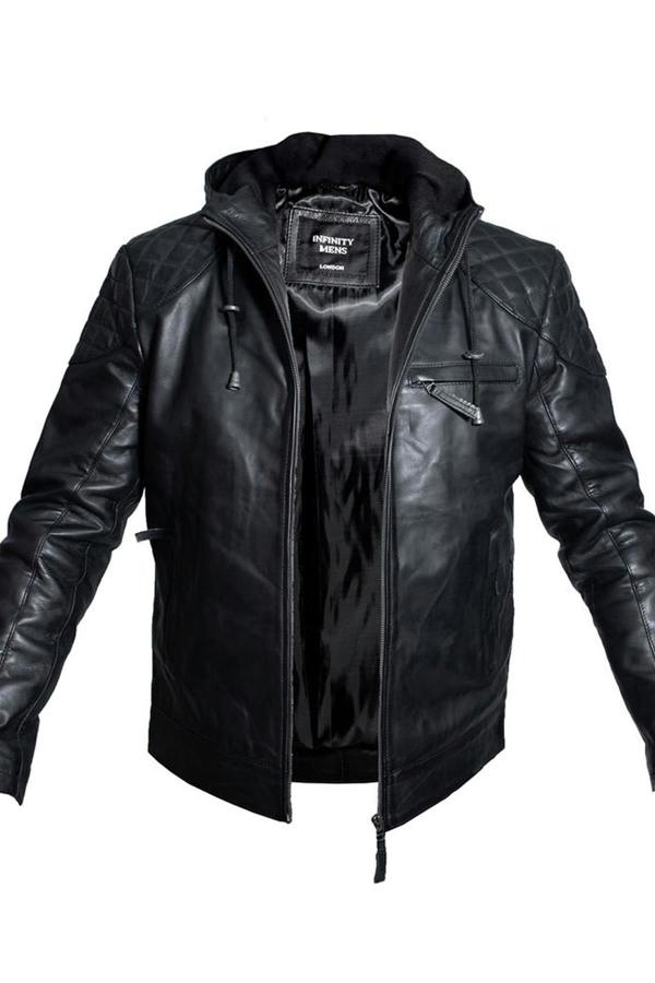 Infinity Leather Mens Retro Hooded Leather Bomber Jacket-Zaria
