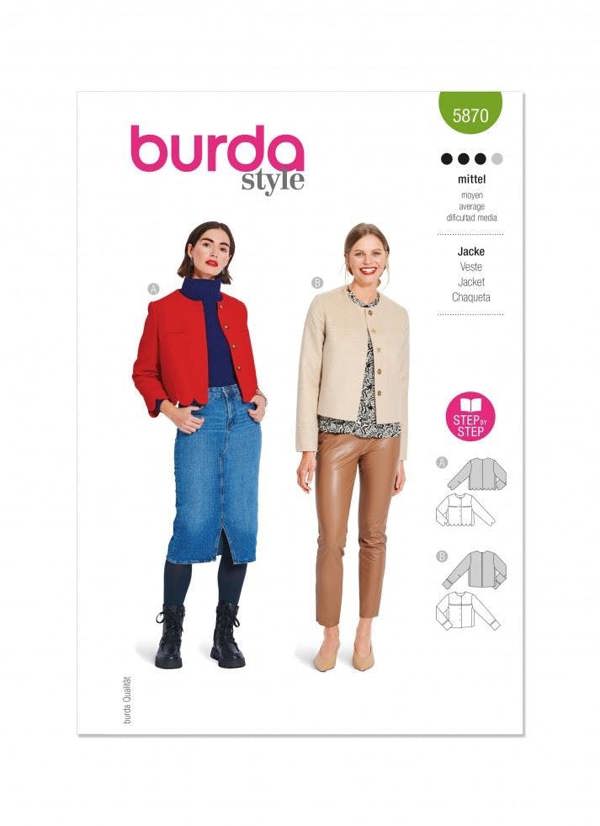 Burda Sewing Pattern 5870 Jackets For Women, 8-18 (34-44) - Intermediate