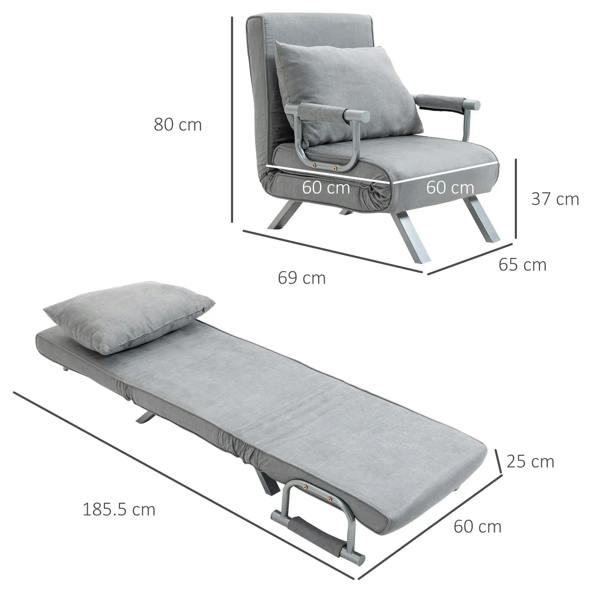 Light grey futon chair unfolded into a long single seat with backrest