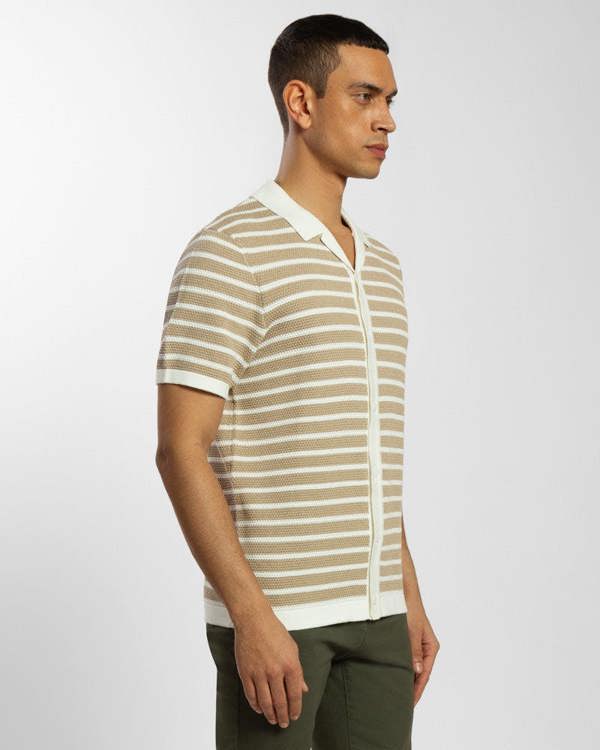 Steel & Jelly Large Stripe Knitted Button Polo Shirt