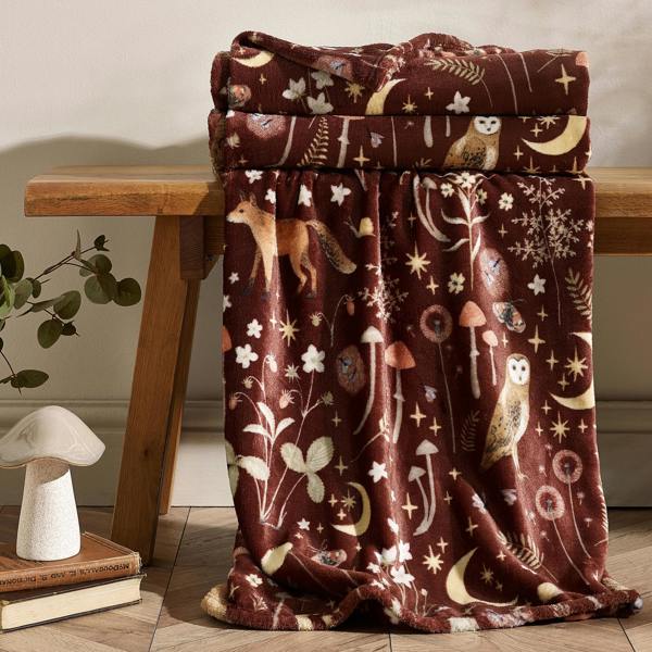Catherine Lansfield Enchanted Twilight Animals Cosy Fleece Blanket Throw Chocolate