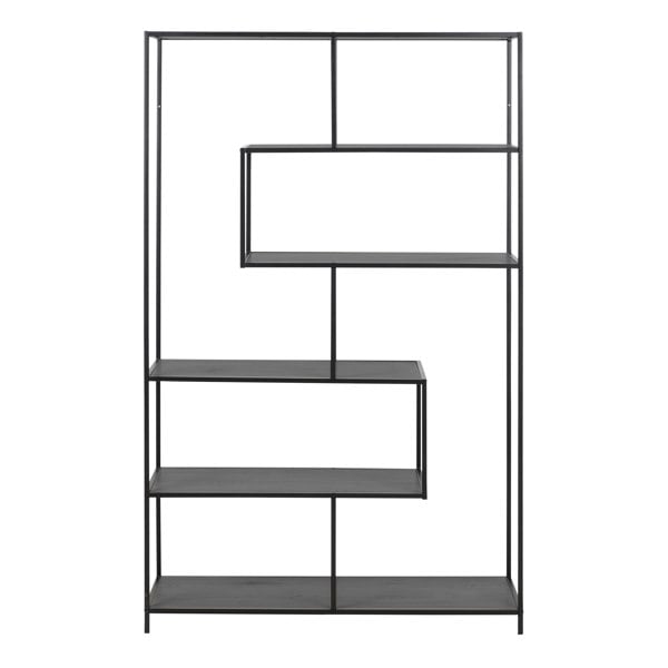 Furniture To Go Seaford Black Metal Large Asymmetrical Bookcase with 5 Black Shelves