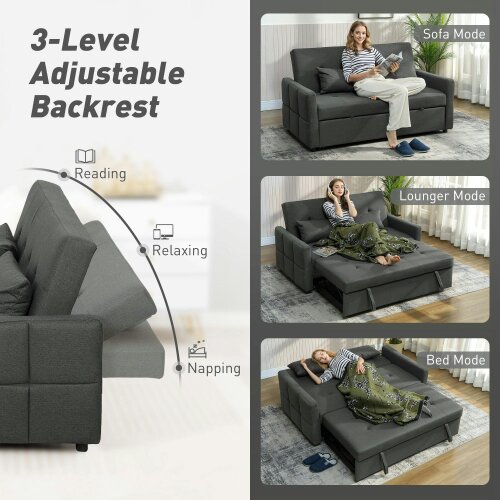 Wyld Haus Lula Dark Grey Fabric Upholstered 3 Way Convertible 2 Seater Sofa Bed