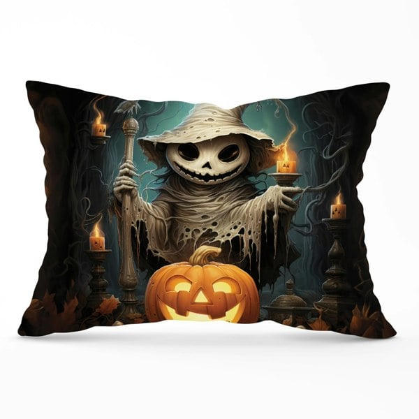 Warren Reed Creepy Ghost With Pumpkins Cushions