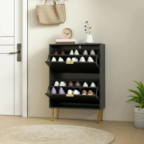 Bobobiy Elegant Two-Drawer Shoe Cabinet - Black