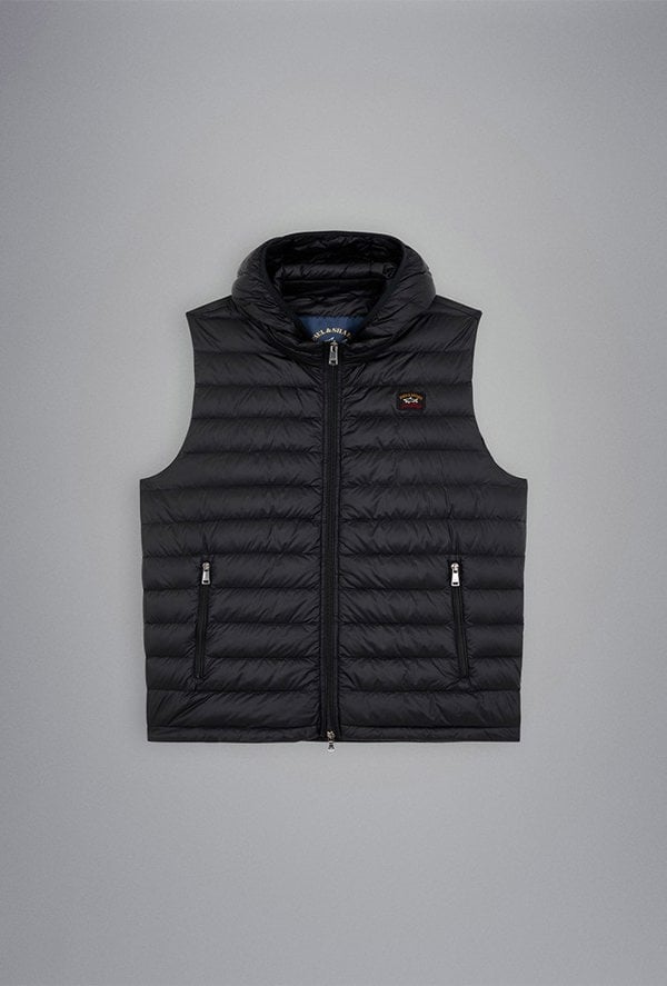 Paul & Shark Men's Ultralight Down Vest with Detachable Hood - Black