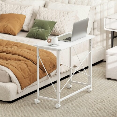 Wyld Haus Romira 80cm Metal White Folding Desk Lockable Wheels