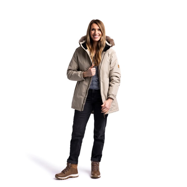 Trespass Women's Celebrity Insulated Longer Length Fleeced Lined Parka Jacket - Oatmilk