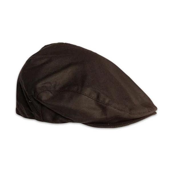 Brown Wax Flat Cap with stiff peak and deep back