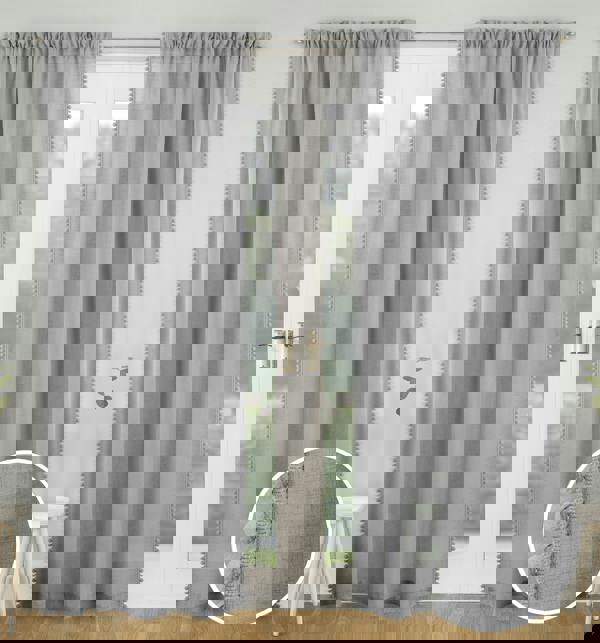 Tyrone Textiles Pom-Pom Trim Linen-Look Voile Panel - Pair