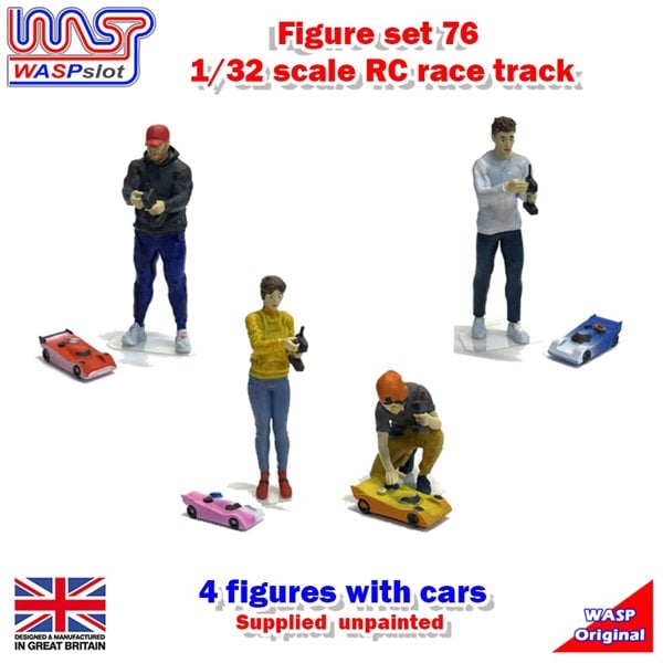MCSlots Trackside Unpainted Figures Scenery Display 4 x RC Players Set 76 New 1:32 WASP