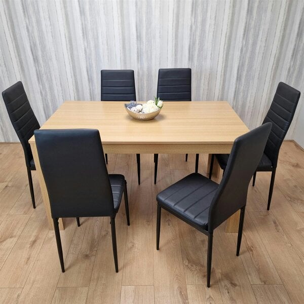 Kosy Koala Dining Set of 6 Dining Table and 6 Black Faux Leather Chairs Dining Room Furniture