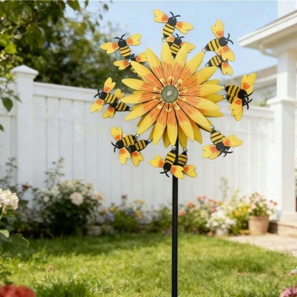 Leaper Sunflower and Bees Wind Spinner