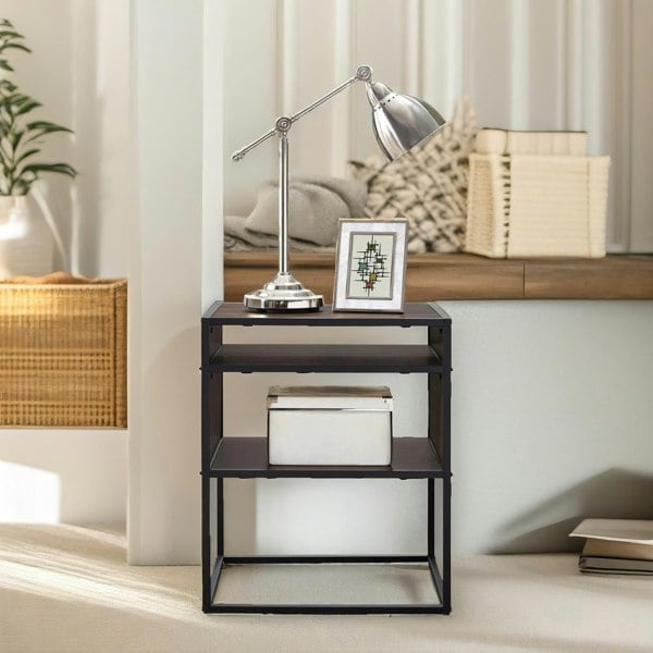 Rafaelo Mobilia Industrial Square Side Table With Open Storage Dark Walnut