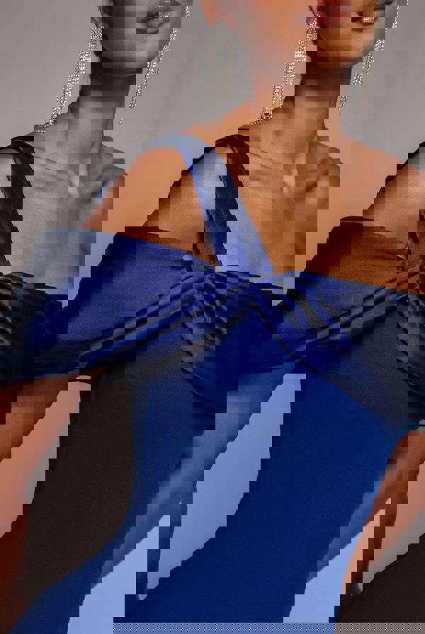 Satin Twist One Shoulder Maxi Dress - Royal Blue DR4576QZ