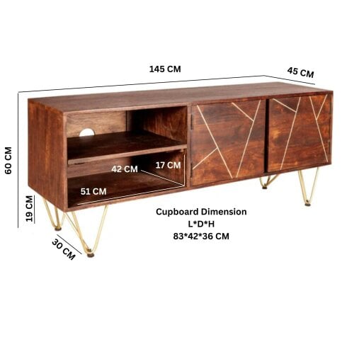 Wyld Haus Bandung Dark Mango Wood and Gold TV Media Unit 2 Shelves 2 Doors
