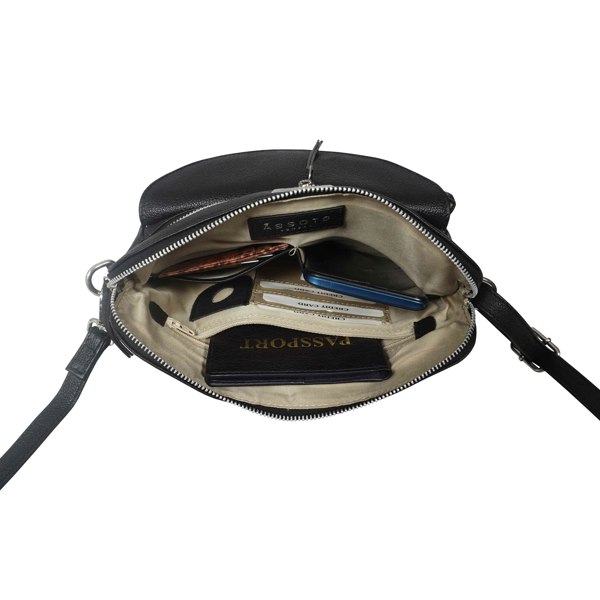 Assots London 'JEAN' Black Real Soft Pebble Grain Leather Crossbody Bag