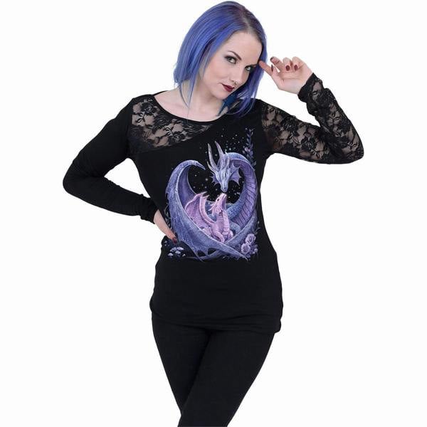 Spiral Direct MATERNAL INSTINCTS - Lace One Shoulder Top Black