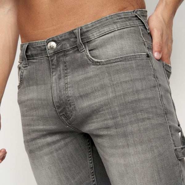 Crosshatch Carpenter Denim Shorts Light Grey Wash