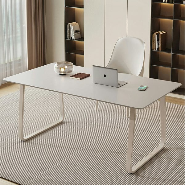 Kwame Office Desk With Office Chair, White in a lifestyle setting with office desk lighting