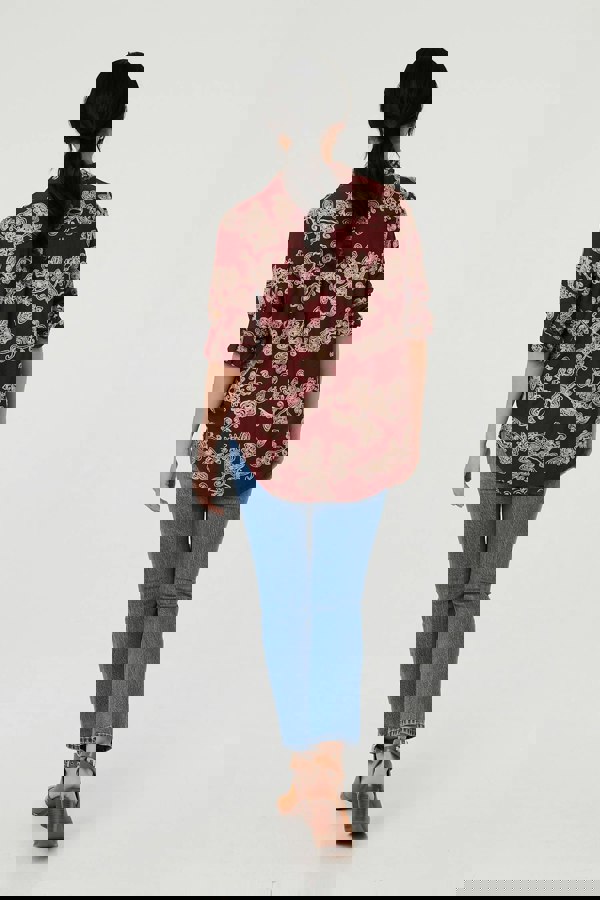 Burgundy | Floral Embroidered Long Sleeve Blouse
