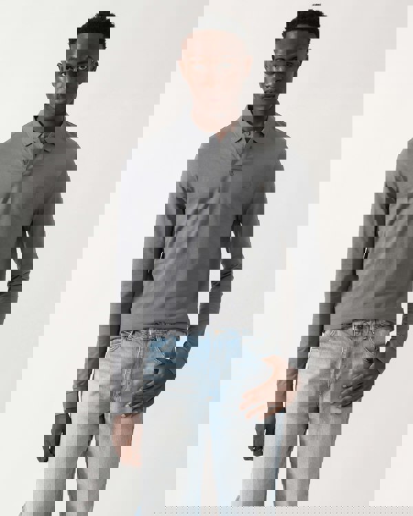 BOSS Orange Passerby Mens Long Sleeve Stretch-Cotton Polo Shirt with Logo Patch - Open Grey 062