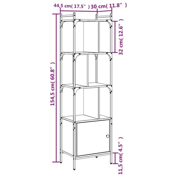 Berkfield Bookcase with Door Grey Sonoma 44.5x30x154.5 cm Engineered Wood