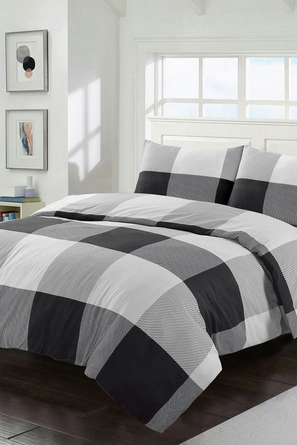 HomeSpace Direct Chequered Check Mono Duvet Cover Set