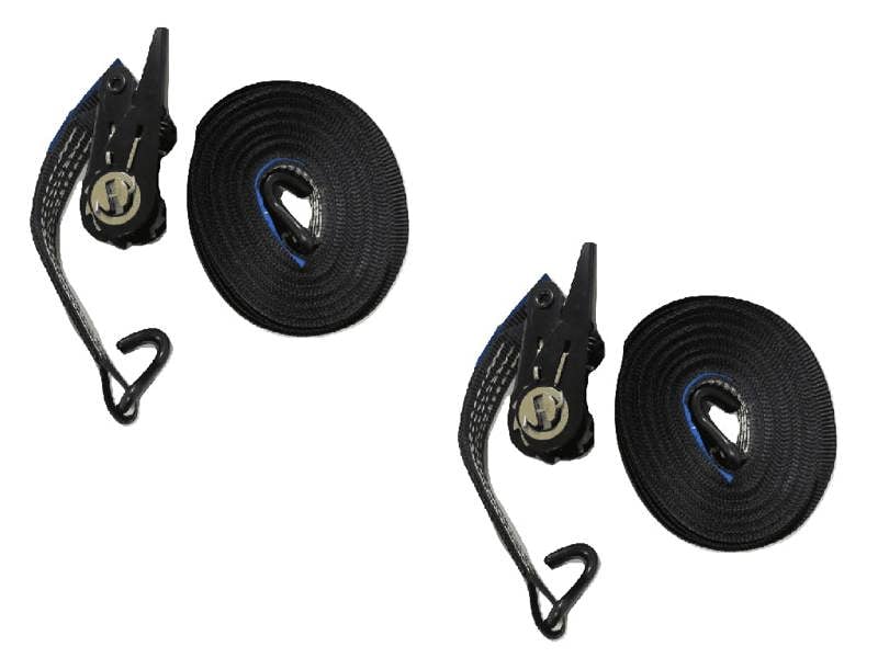 25MM Black Ratchet Straps 10M with J Hook x2 - 0.8 Ton Tie Down Trailer Cargo Truck