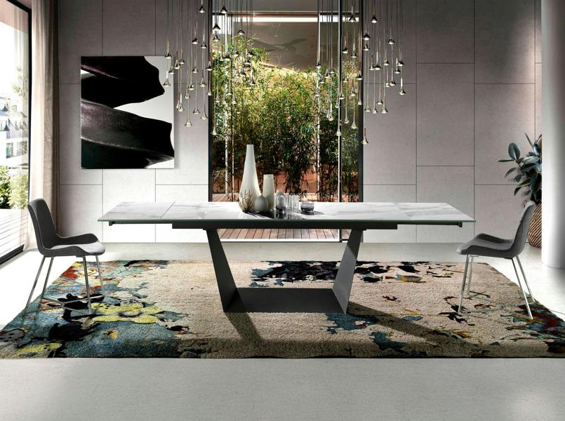 Angel Cerdá Rectangular porcelain marble and black steel extending dining table 1014