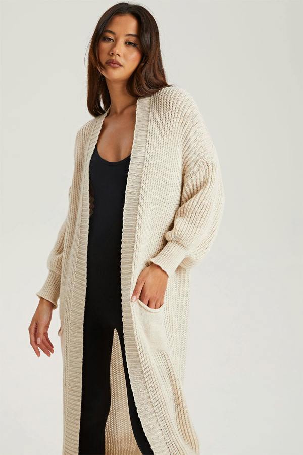 Urban Bliss Beige Chunky Knit Longline Cardi