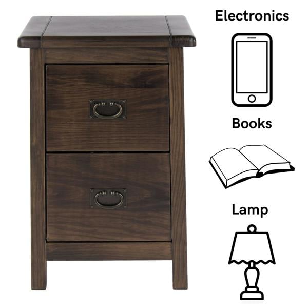 Core Products Set of 2 Boston Petite 2-Drawer Rustic Brown Lacquered Bedside Cabinets