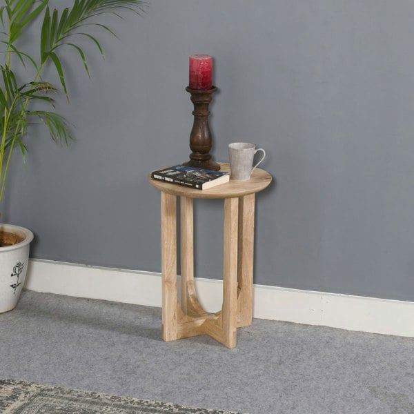 IH Design Monco Natural Mango Wood Round Inverted Legs Side Table - Natural