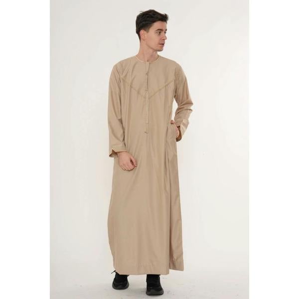 TT-007 - Men's Emirati Omani Gold Embroidery Thobe - Beige - Thobez - 12