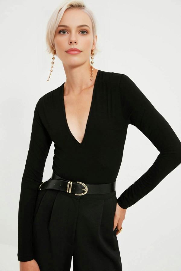 WOVCOR Deep V-Neck Knit Bodysuit