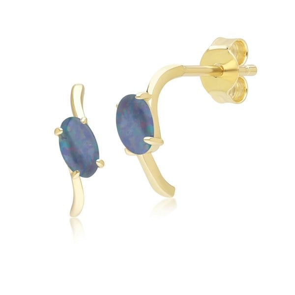 Gemondo Classic Oval Triplet Opal Half Hoop Earrings in 9ct Yellow Gold