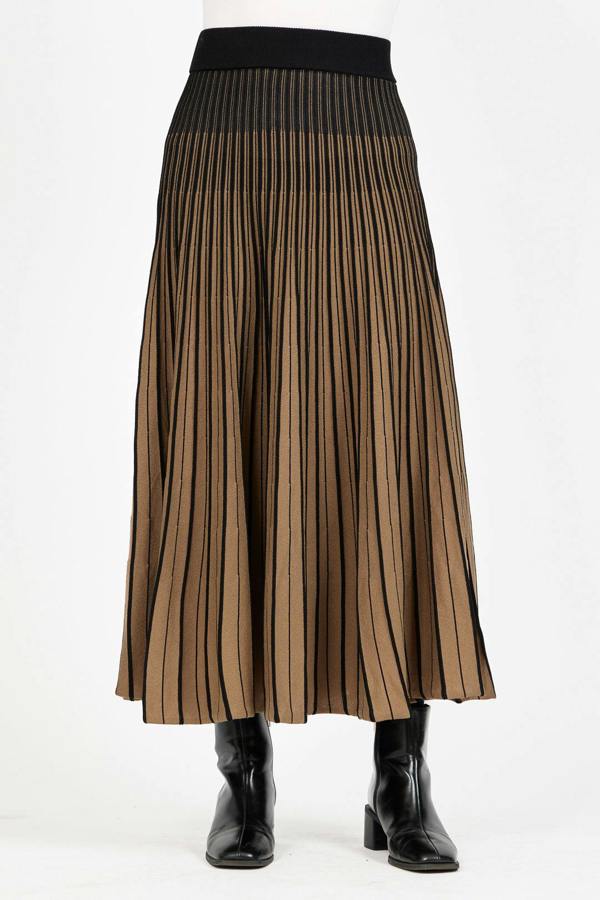 Mudflower Stripe Knitted Pleated Skirt