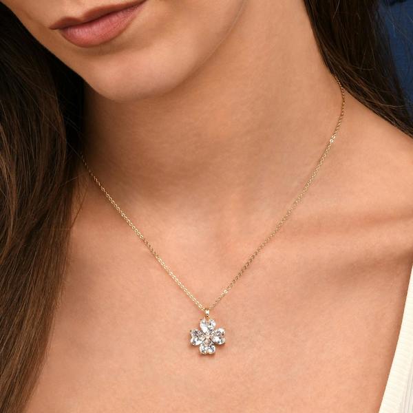 Zavana Gold Four Leaf Clover Pendant Necklace for Women with Heart Shaped CZ Stones