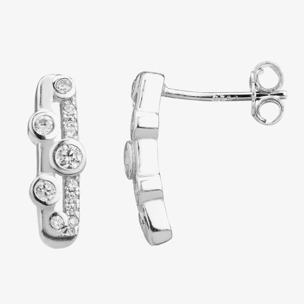 T. H. Baker Silver Cubic Zirconia Twin Row Pendant and Earring Set SET11971