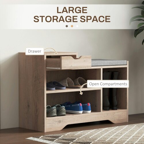 Wyld Haus Lapa Wooden Multi Compartment Shoe Bench 1 Drawer Grey Cushioned Seat