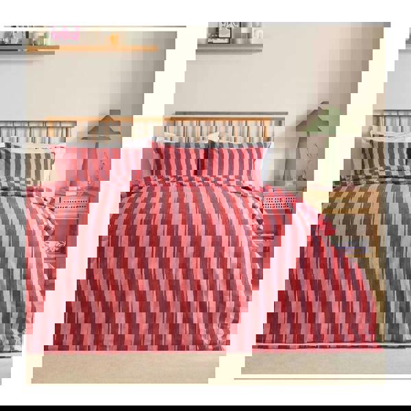 Furn Dualtone Reversible Striped Duvet Cover Set - Pink/Red