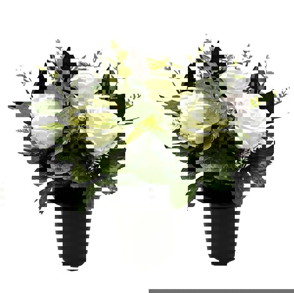 Memorials Direct Premium Artificial Grave Flowers – Cream Open Roses with Eucalyptus (25cm) | Memorial Vase Pot