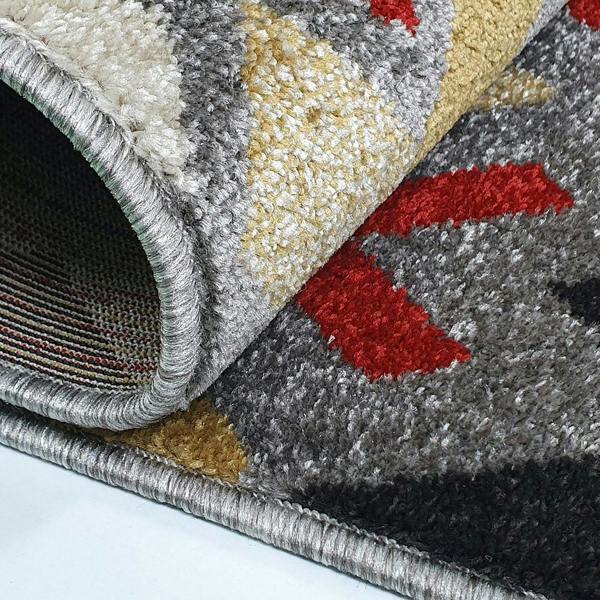 Grey Rug Modern Red Yellow Mustard Patterned Rug Woven Carpet Small Large New
