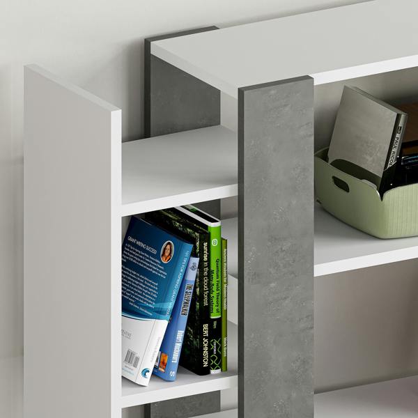 Decortie Lift Tall Modern Bookcase Display Unit 5 Tiers Freestanding White Retro Grey 150.5cm
