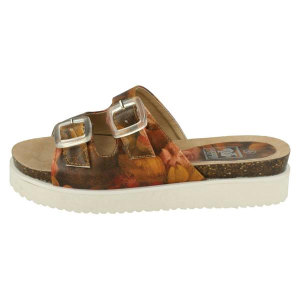 Down to Earth Ladies Down To Earth Twin Strap Leaf Design Mules