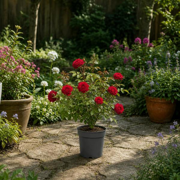 3L Red Patio Rose in Decorative Pot Outdoor Garden & Patio Plant