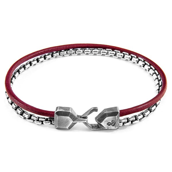 Anchor & Crew Bordeaux Red Moonraker Mast Silver and Round Leather Bracelet