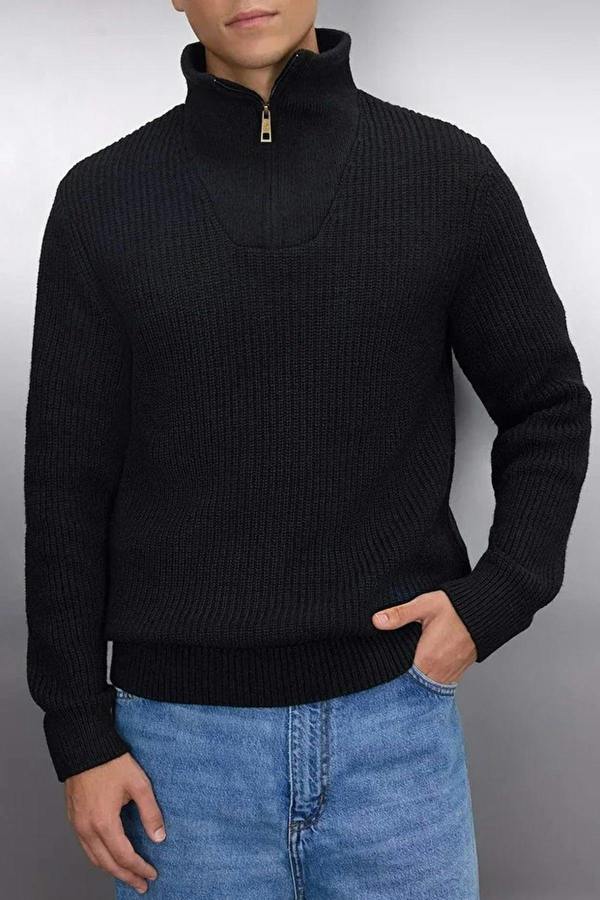 WOVCOR Regular Woolen Zippered Turtleneck Knit Men's Sweater